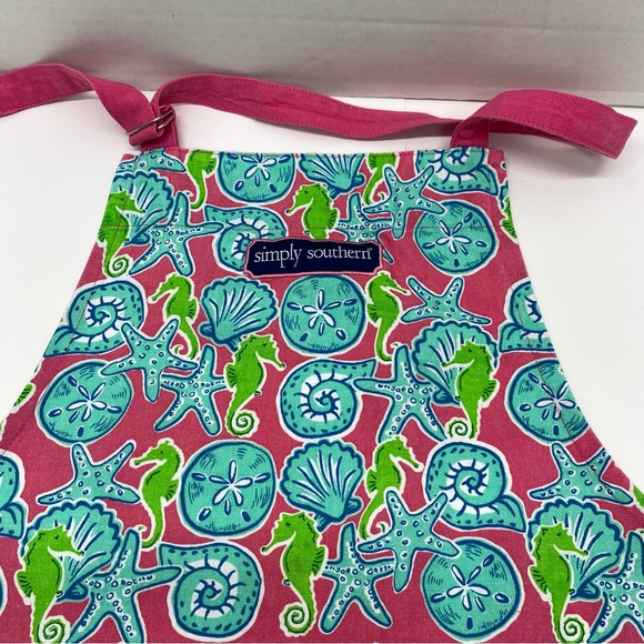 Simply Southern Bib Apron Tie back adjustable at neck Pink Blue Green Seashell - Picture 7 of 9